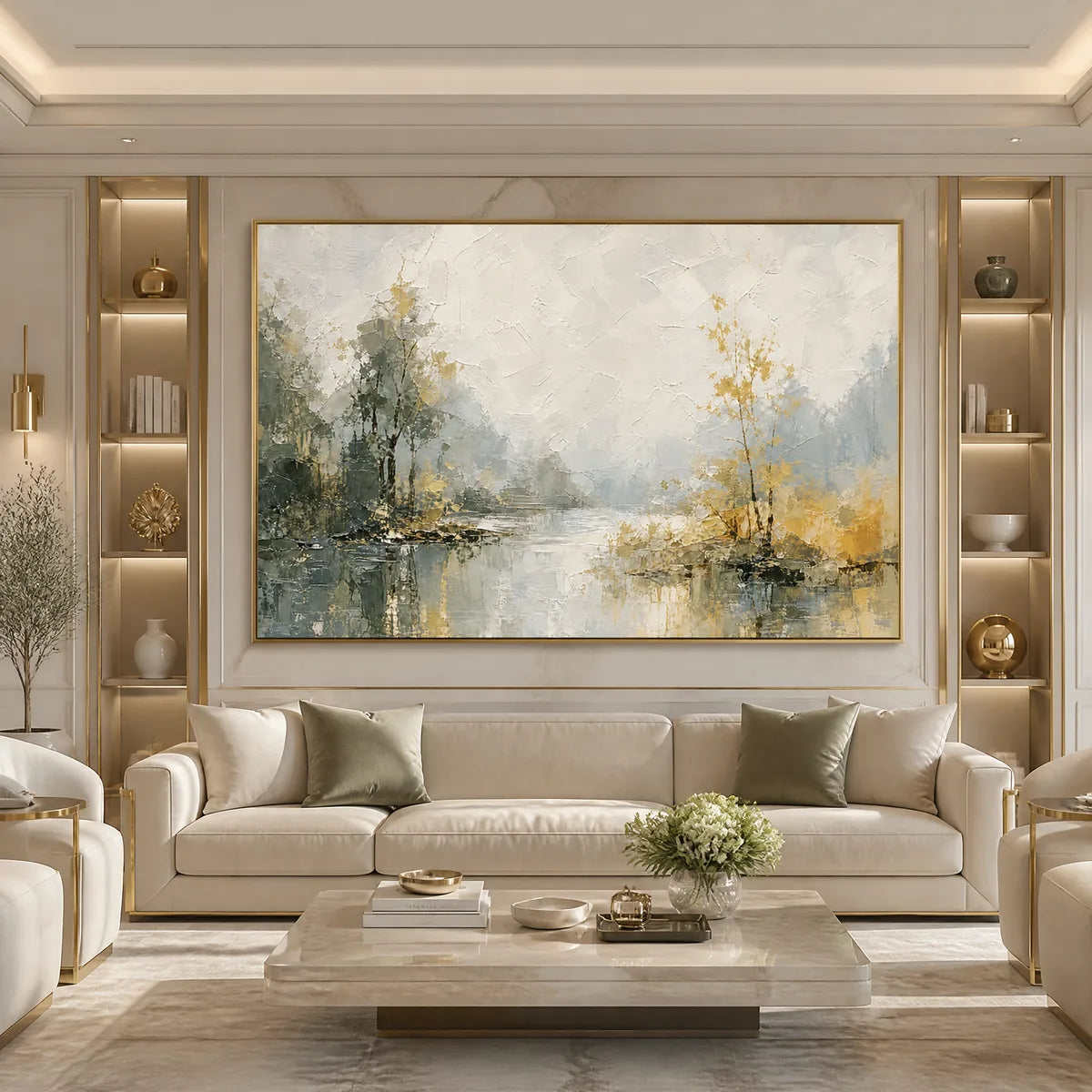 FOREST VEIL: Misty Forest Lake Painting