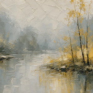FOREST VEIL: Misty Forest Lake Painting