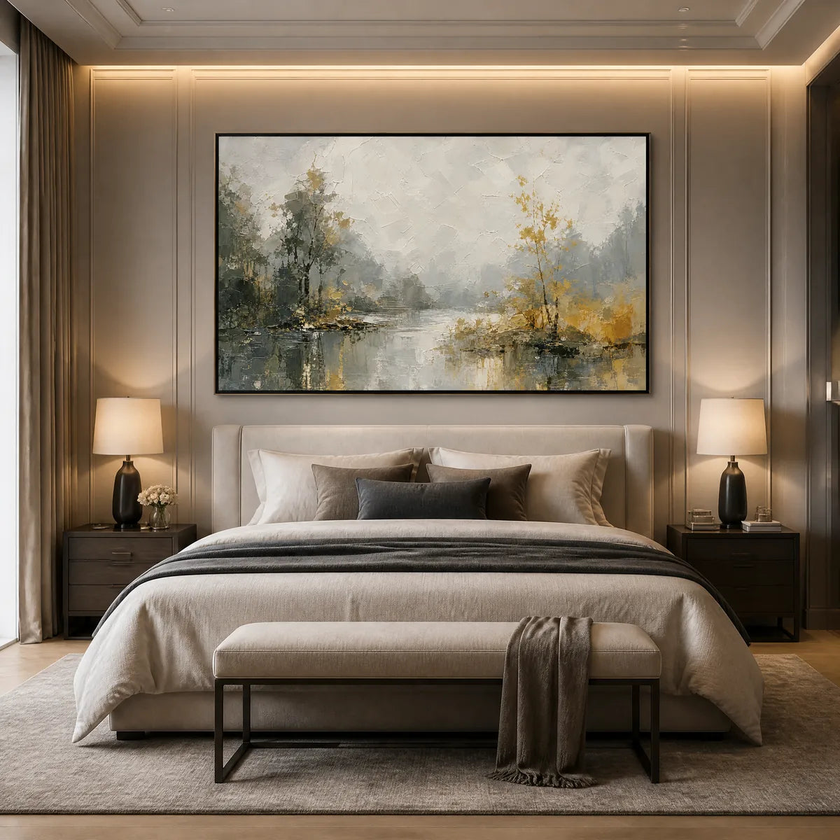 FOREST VEIL: Misty Forest Lake Painting