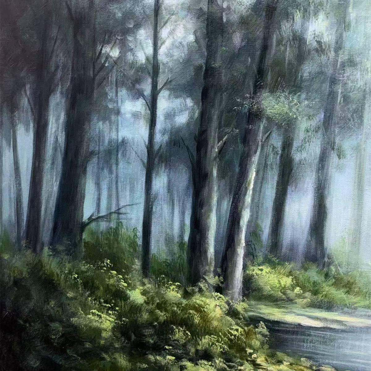 Ready to Ship ｜FOREST WHISPERS: Panoramic Misty Forest Oil Painting