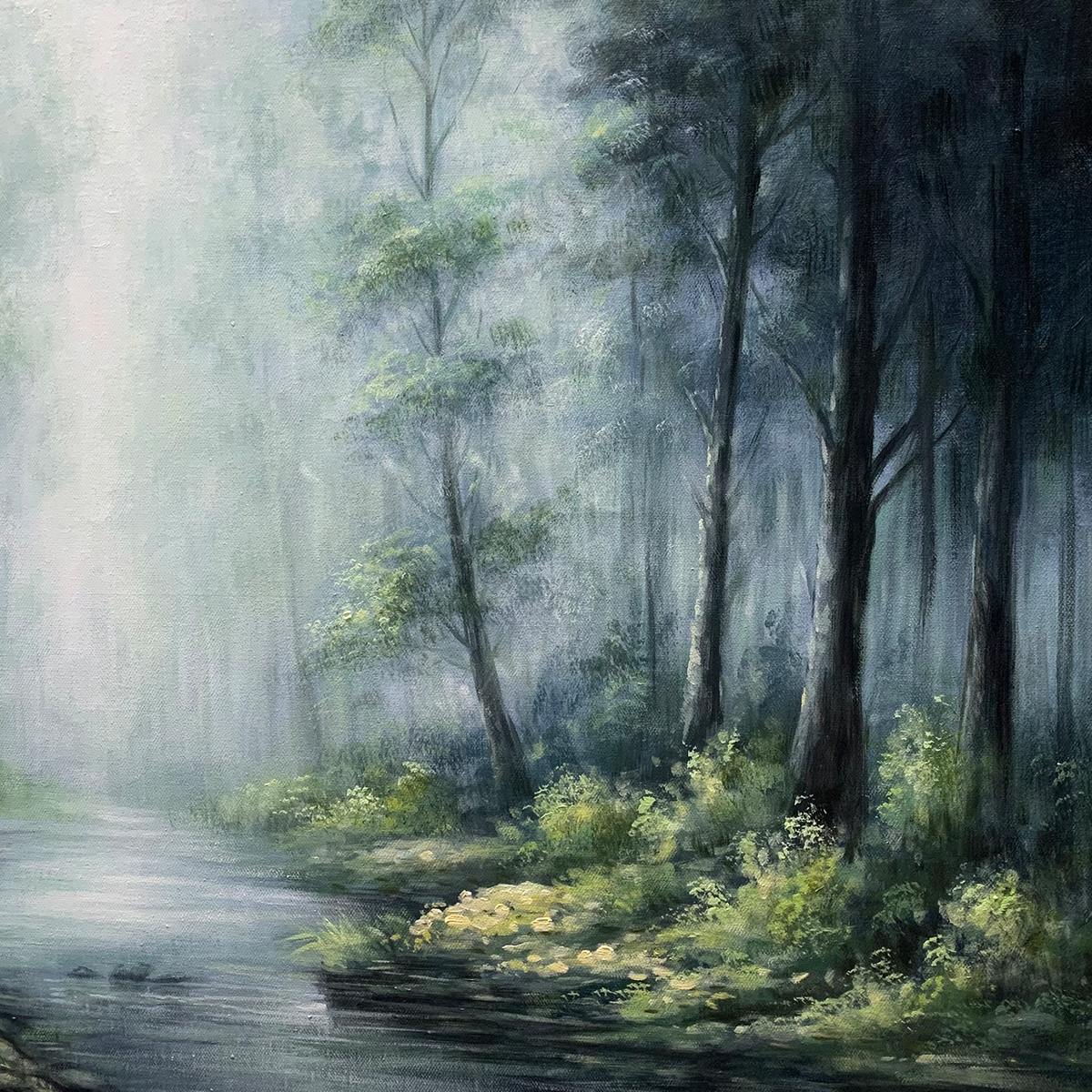Ready to Ship ｜FOREST WHISPERS: Panoramic Misty Forest Oil Painting