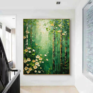Forest Bloom: Original Impasto Forest Oil Painting - Textured Floral Wall Art