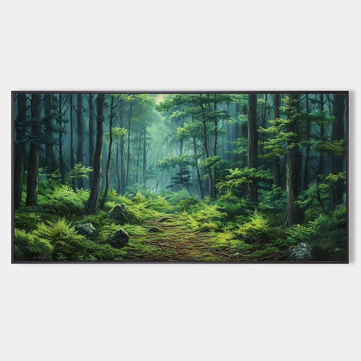 Panoramic Green Forest Landscape Painting