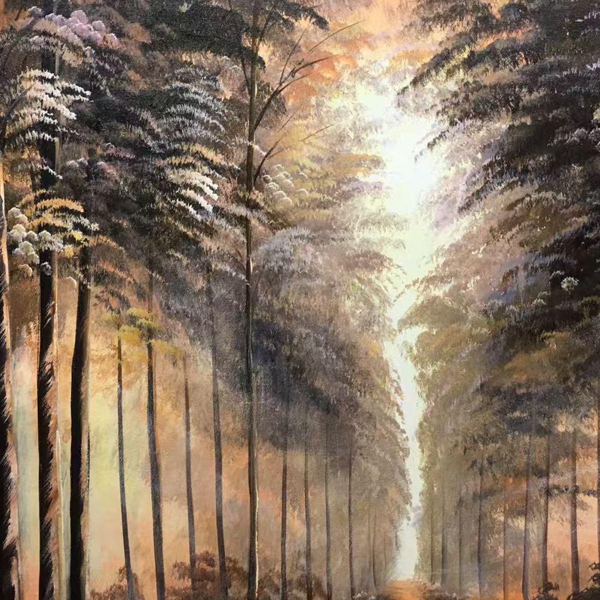 Forest Path: Original Panoramic Forest Oil Painting - Serene