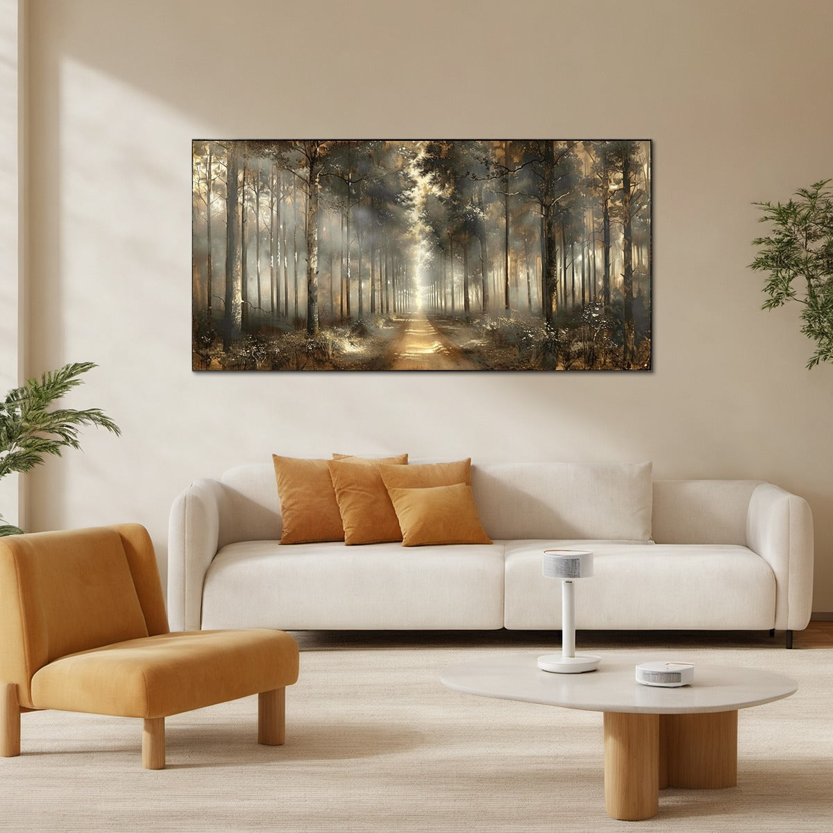 Forest Path: Original Panoramic Misty Forest Oil Painting - Tranquil Landscape Wall Art