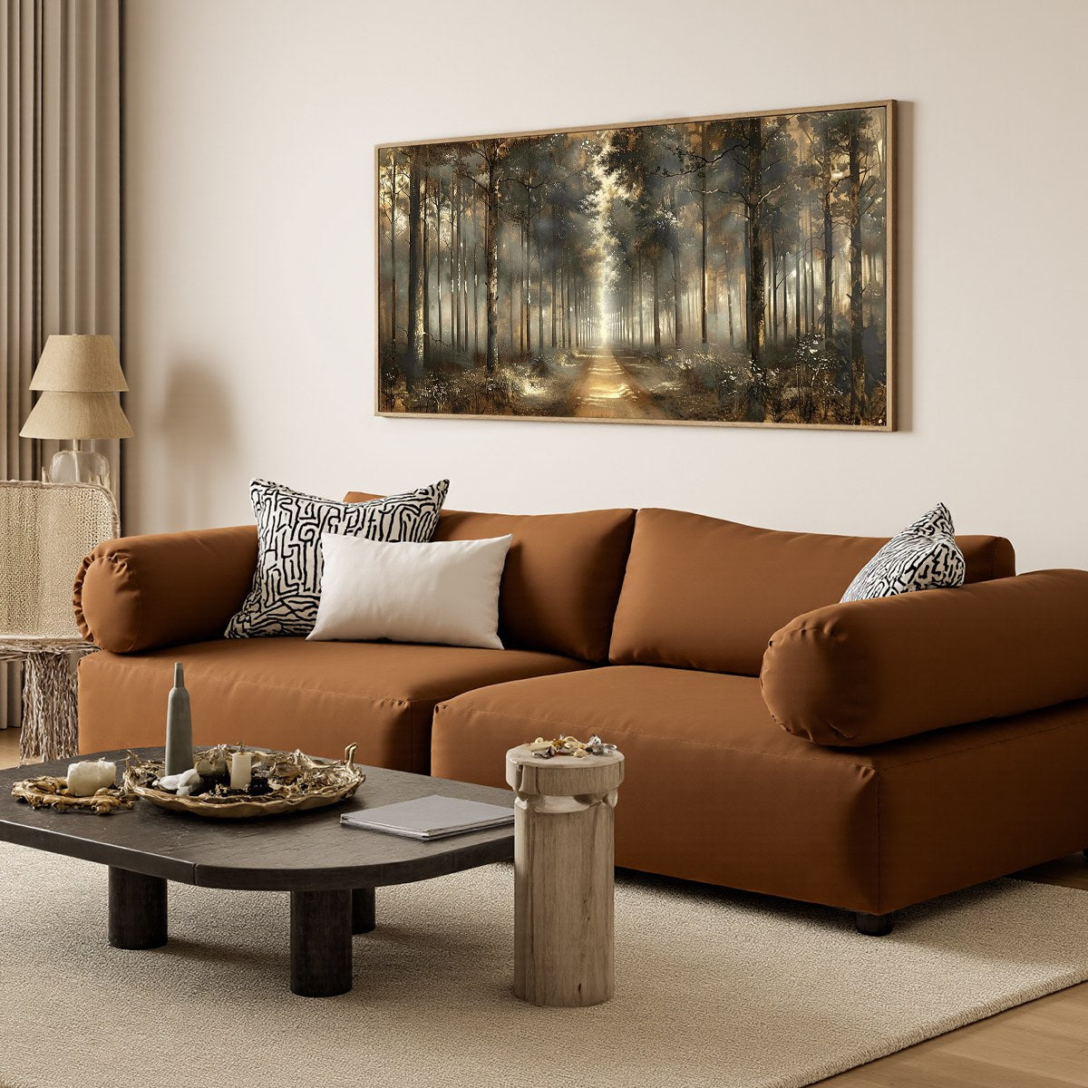 FOREST PATH: Panoramic Misty Forest Landscape Oil Painting