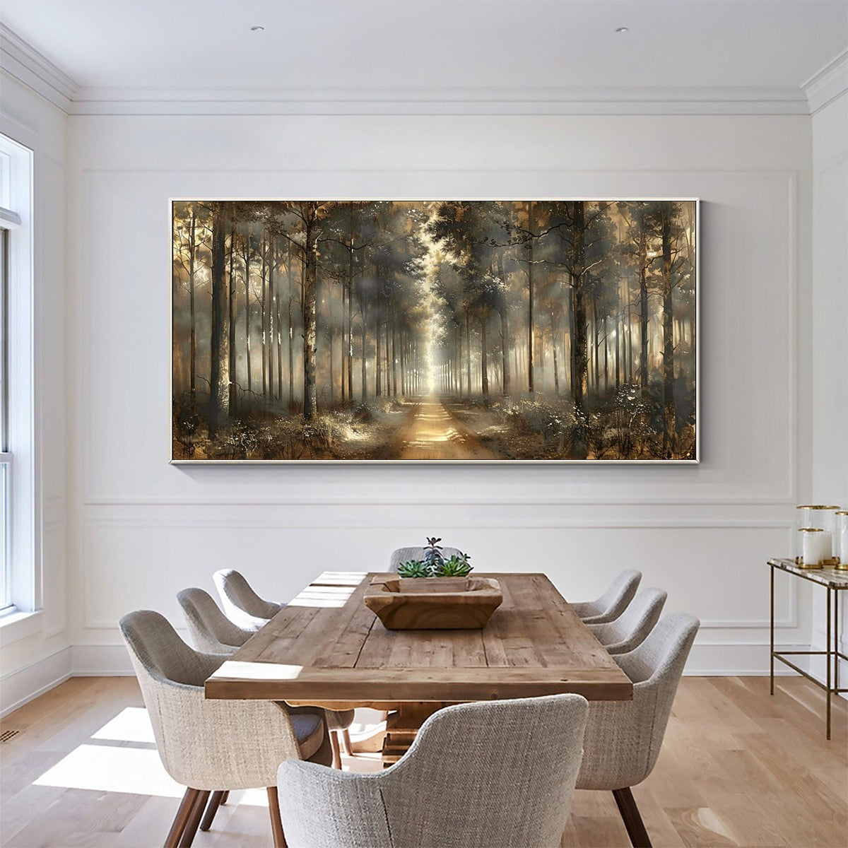 FOREST PATH: Panoramic Misty Forest Landscape Oil Painting