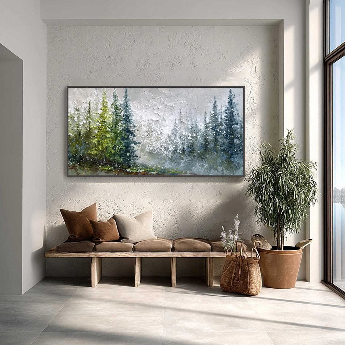 FOREST'S BREATH: Textured Horizontal Forest Landscape Painting
