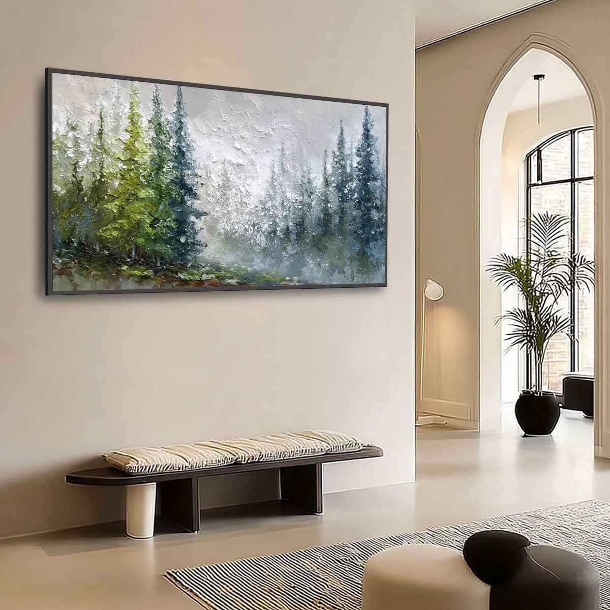 FOREST'S BREATH: Textured Horizontal Forest Landscape Painting