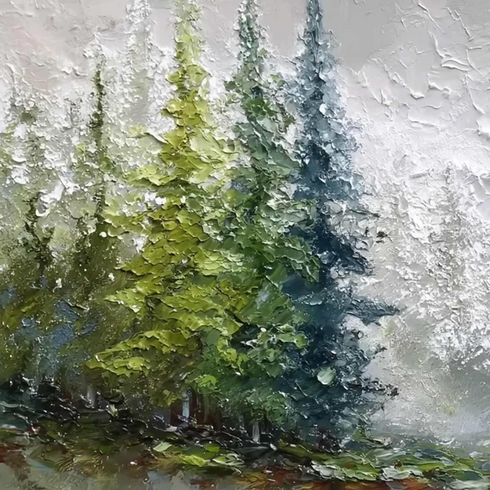 FOREST'S BREATH: Textured Horizontal Forest Landscape Painting