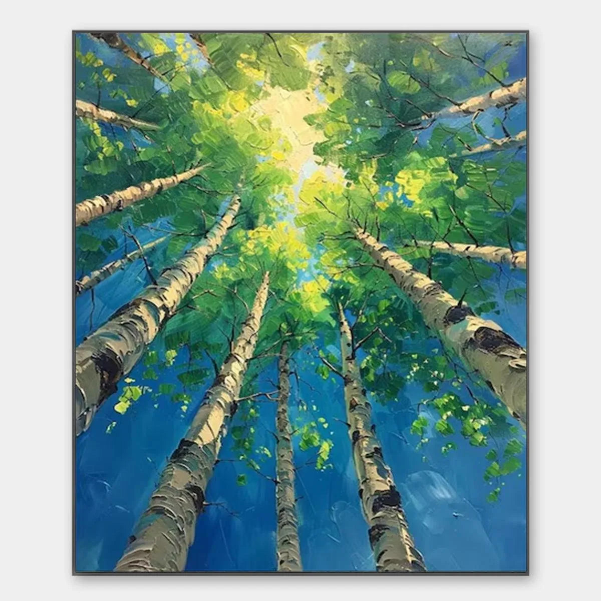 Textured Birch Tree Painting, Impasto Wall Art, Vertical Canvas, Nature Decor