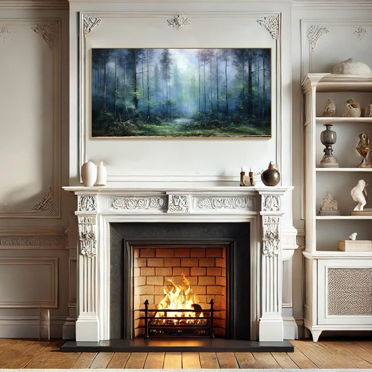 FOREST WHISPERS: Panoramic Misty Forest Oil Painting