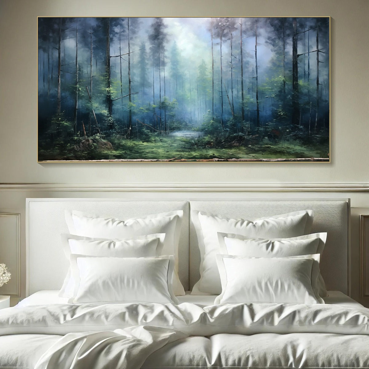 Forest Whispers: Original Panoramic Misty Forest Oil Painting