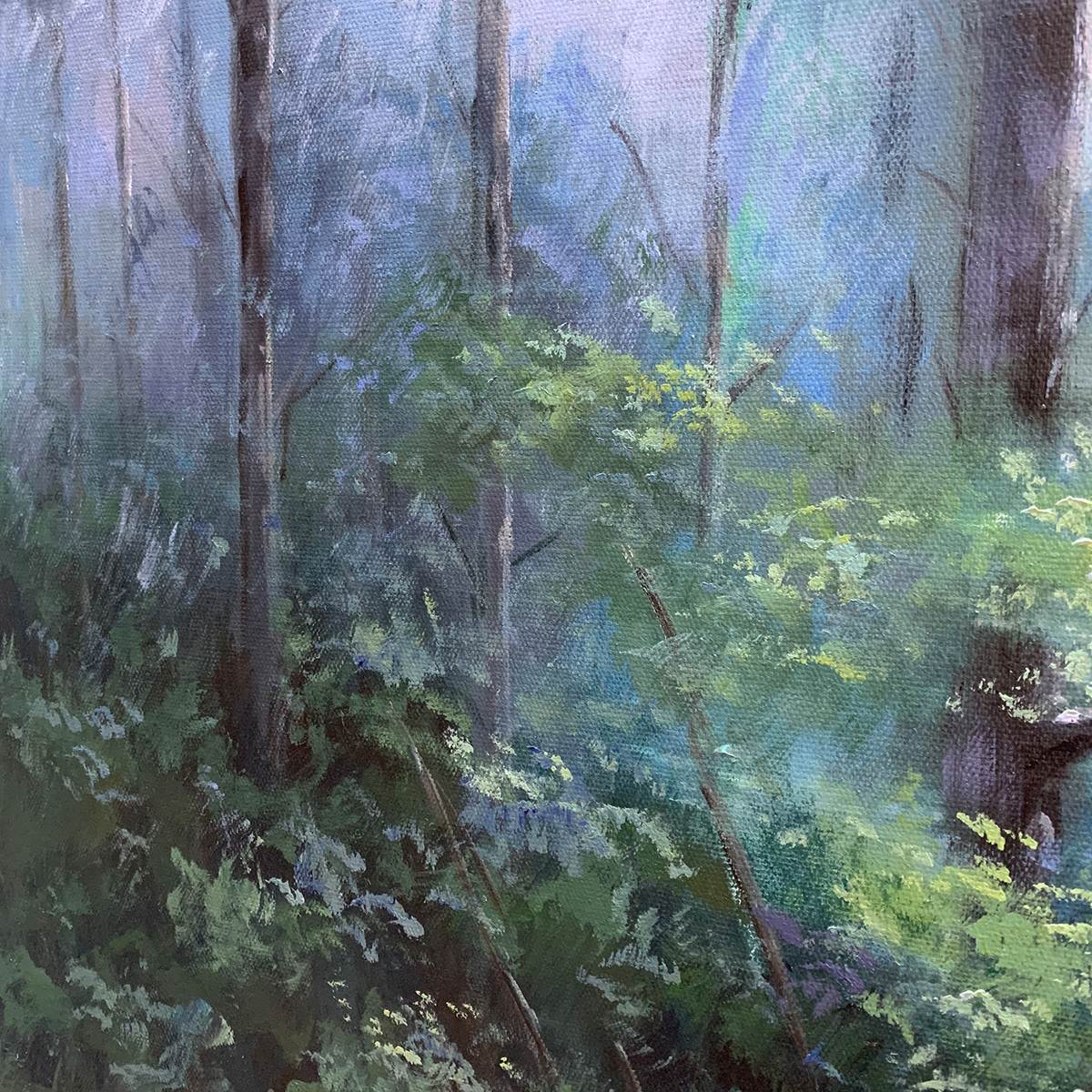 Forest Whispers: Original Panoramic Misty Forest Oil Painting