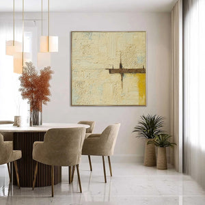 Handmade textured abstract oil painting: beige, brown, yellow. Wabi-Sabi original wall art.