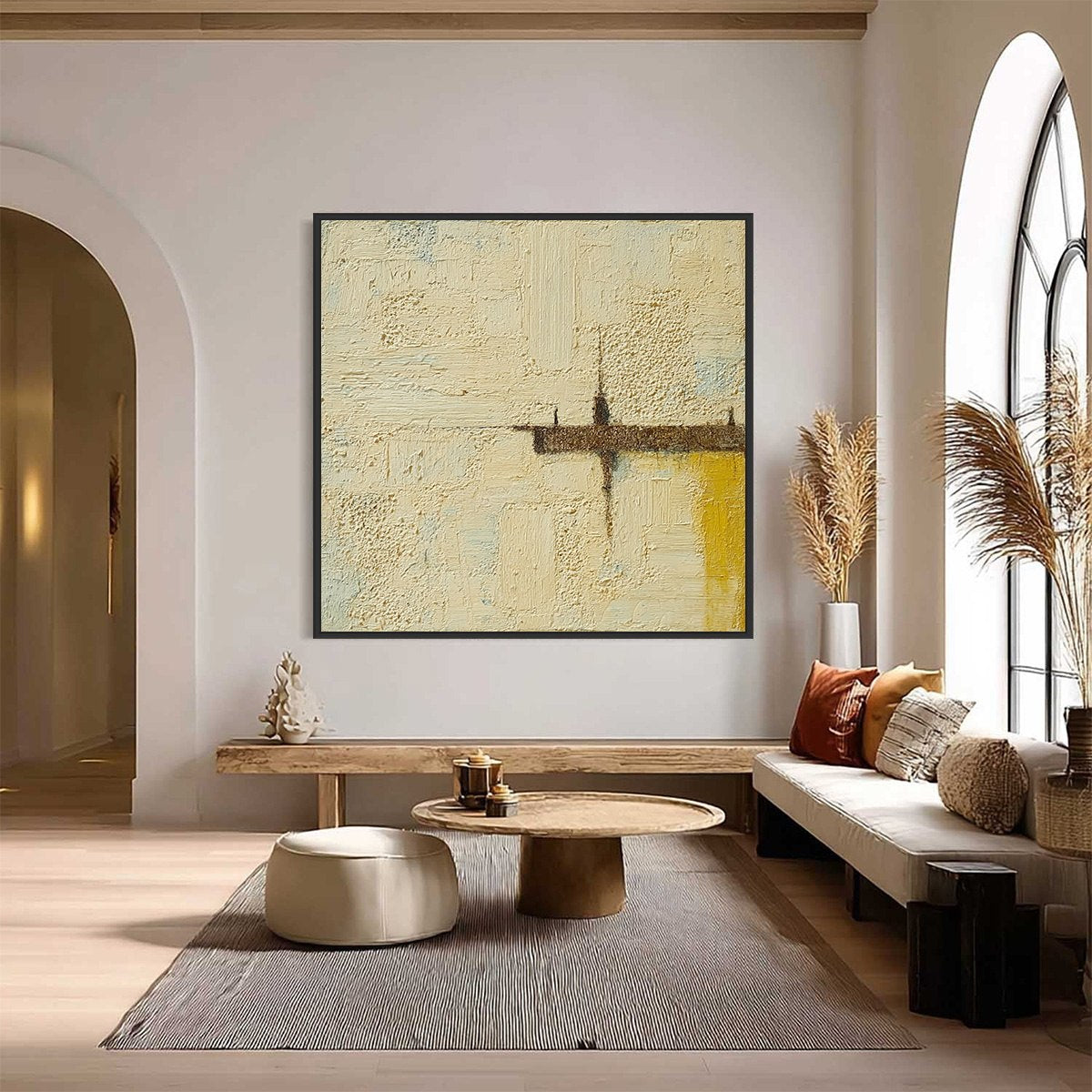 FOUNDATION: Textured abstract oil painting, Wabi-Sabi, beige & brown handmade wall art.