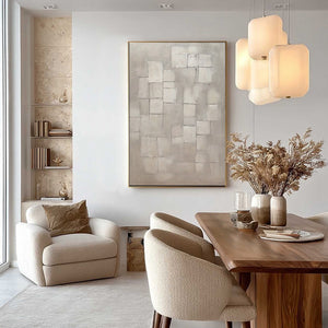 Original handmade textured geometric abstract painting, beige/grey, modern wall art.