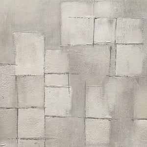 "Foundations" original handmade abstract oil painting, textured geometric beige/grey.