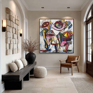 FRACTURED GAZE: Colorful Textured Abstract Figurative Impasto Wall Art