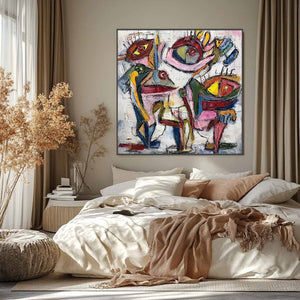 FRACTURED GAZE: Colorful Textured Abstract Figurative Impasto Wall Art