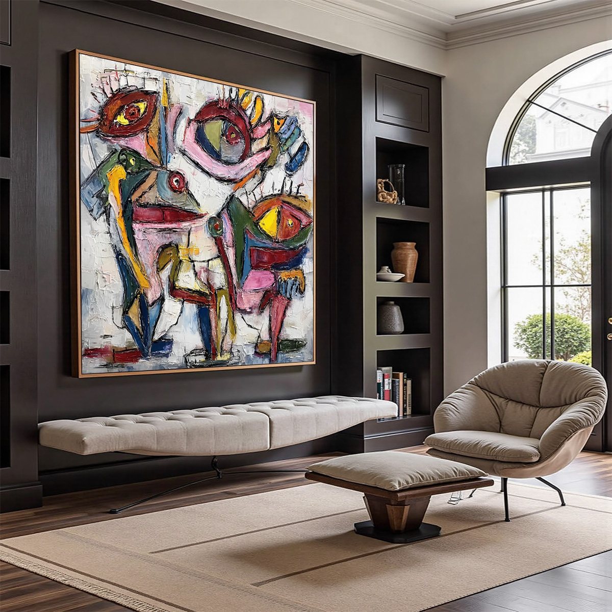 FRACTURED GAZE: Colorful Textured Abstract Figurative Impasto Wall Art