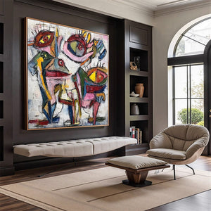 FRACTURED GAZE: Colorful Textured Abstract Figurative Impasto Wall Art