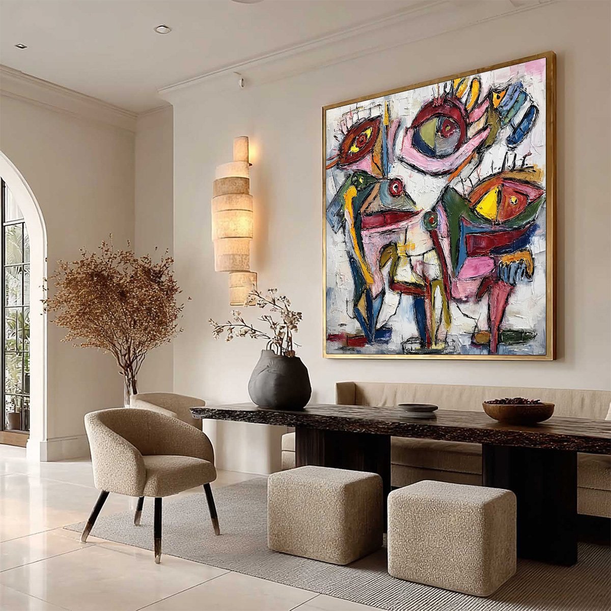 FRACTURED GAZE: Colorful Textured Abstract Figurative Impasto Wall Art