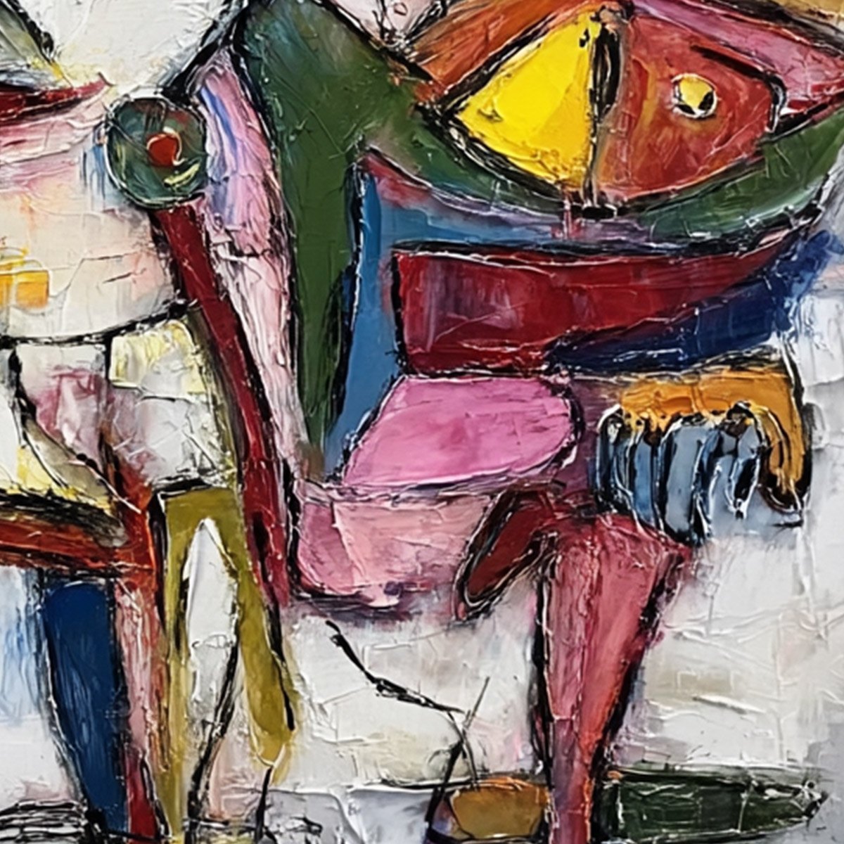 FRACTURED GAZE: Colorful Textured Abstract Figurative Impasto Wall Art