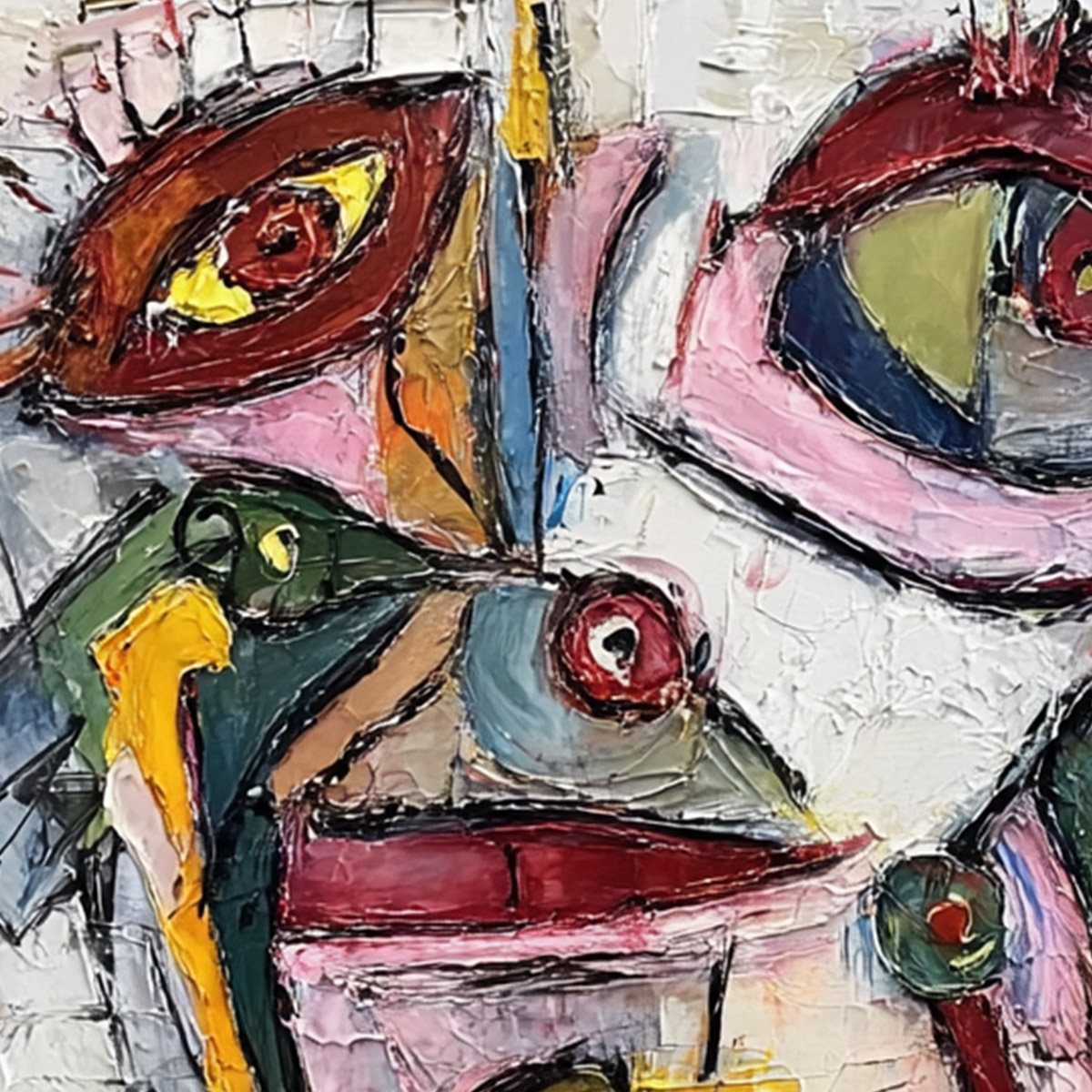 FRACTURED GAZE: Colorful Textured Abstract Figurative Impasto Wall Art