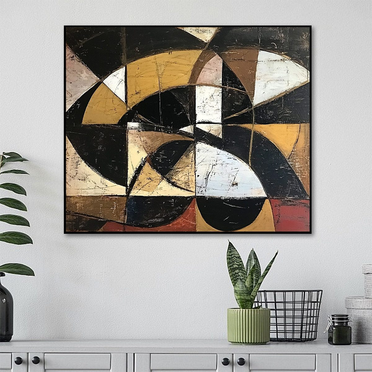 FRACTURED RHYTHM: Textured Geometric Abstract Oil Painting