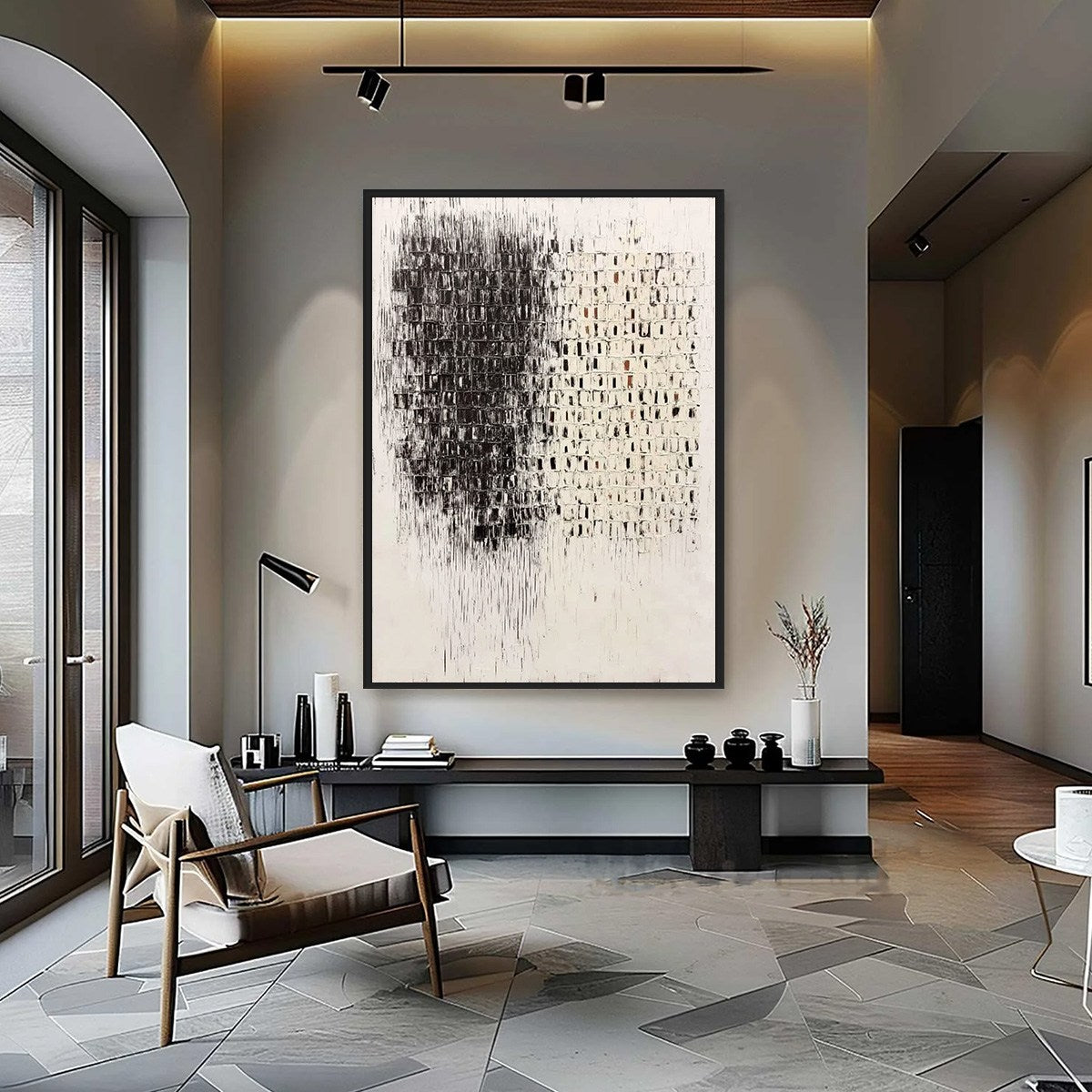 FRAGMENT: Textured Minimalist Black and White Architectural Painting