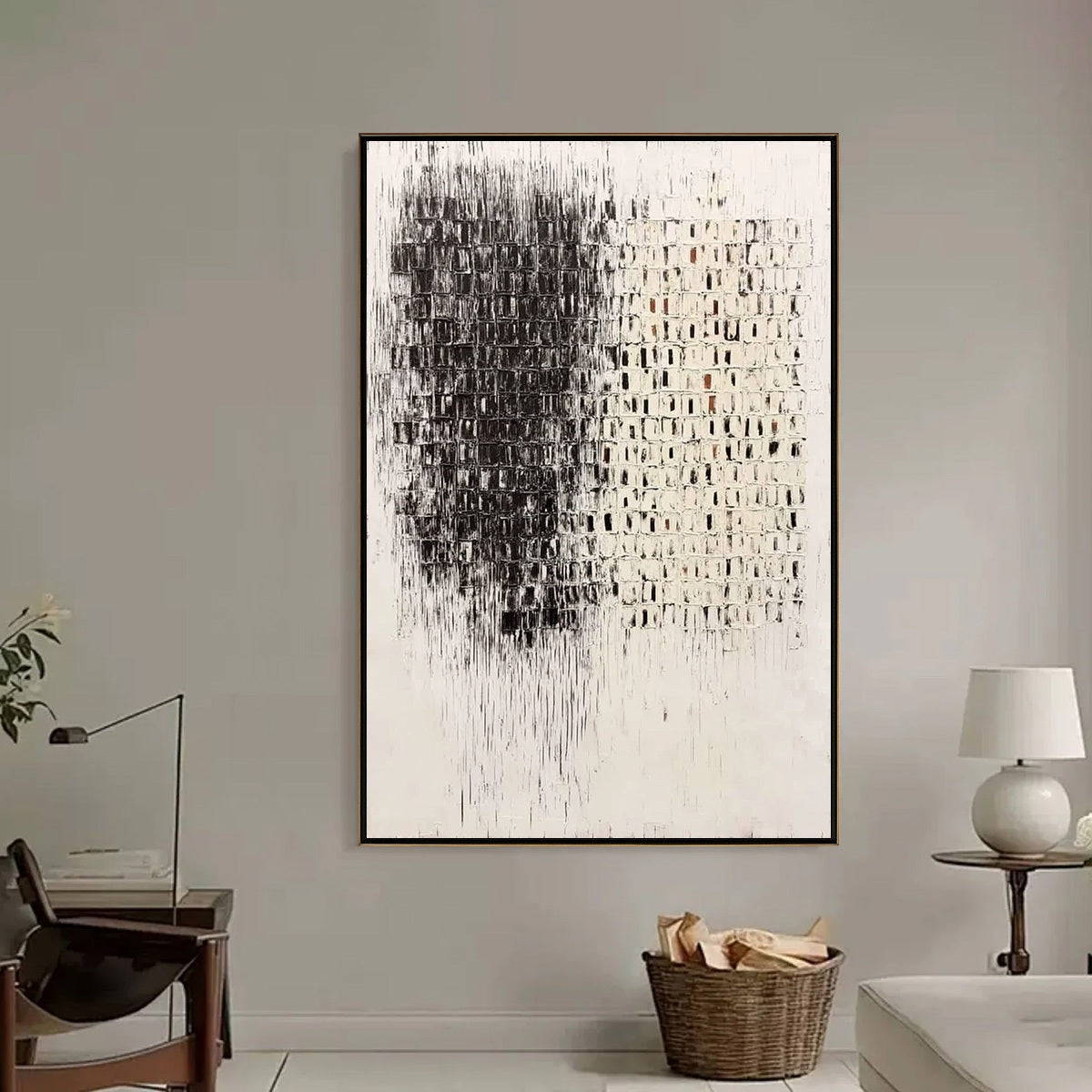 FRAGMENT: Textured Minimalist Black and White Architectural Painting