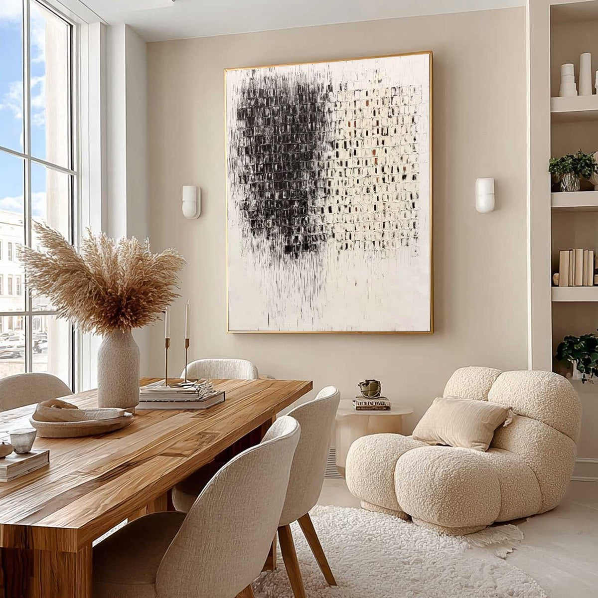 FRAGMENT: Textured Minimalist Black and White Architectural Painting