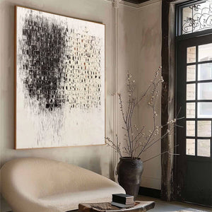 FRAGMENT: Textured Minimalist Black and White Architectural Painting