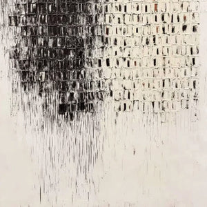 FRAGMENT: Textured Minimalist Black and White Architectural Painting
