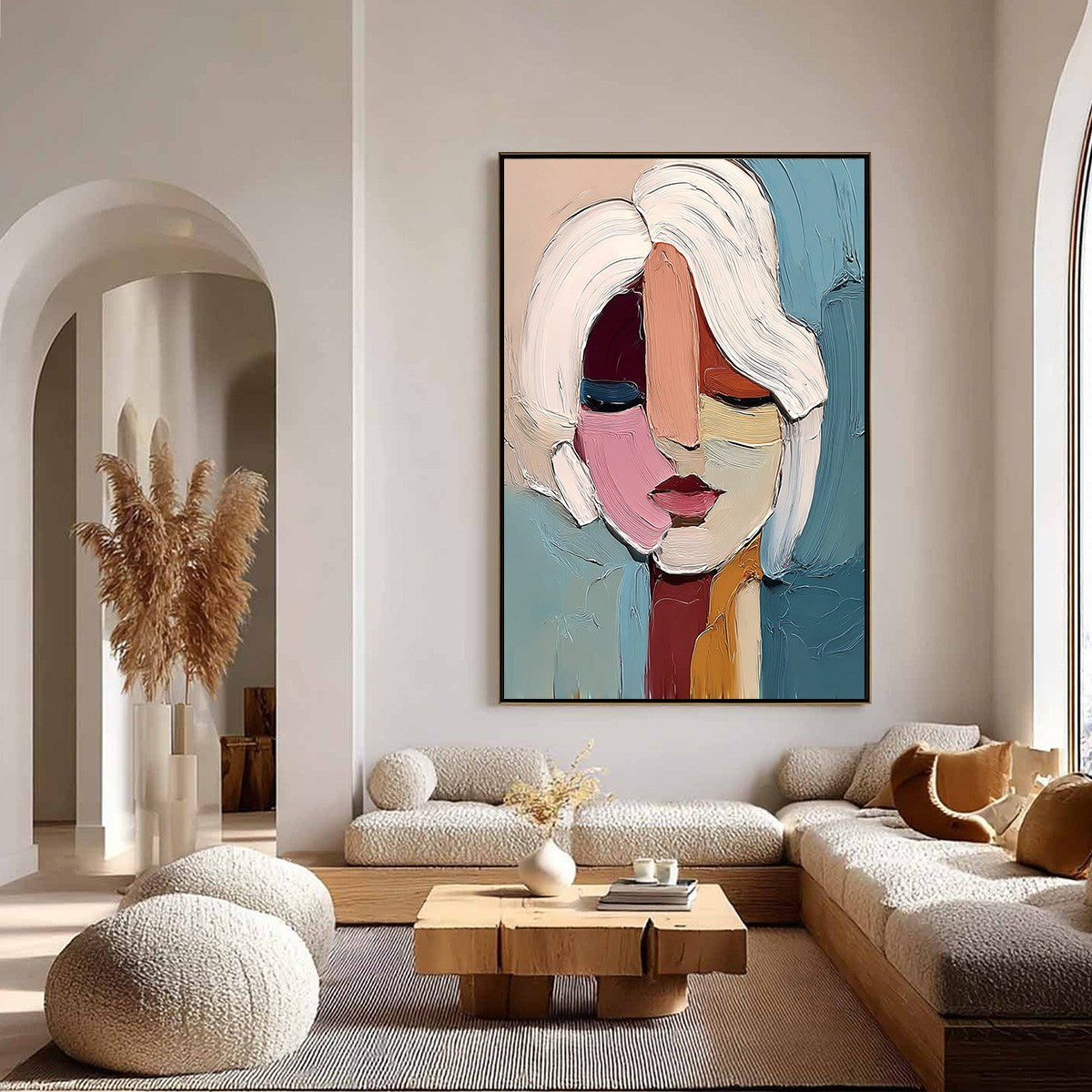FRAGMENTED GAZE: Textured Abstract Portrait Oil Painting for Modern Decor