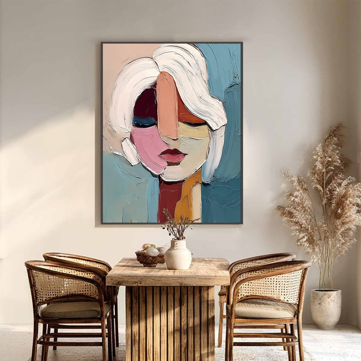 FRAGMENTED GAZE: Textured Abstract Portrait Oil Painting for Modern Decor
