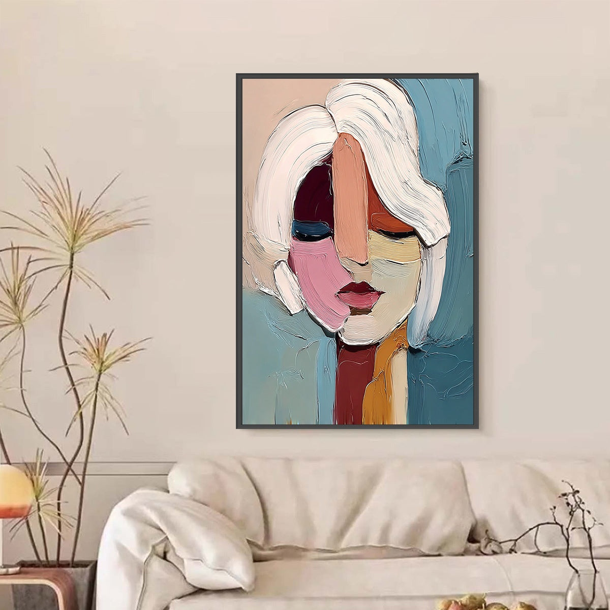 FRAGMENTED GAZE: Textured Abstract Portrait Oil Painting for Modern Decor