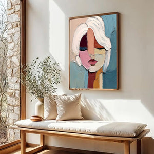 FRAGMENTED GAZE: Textured Abstract Portrait Oil Painting for Modern Decor