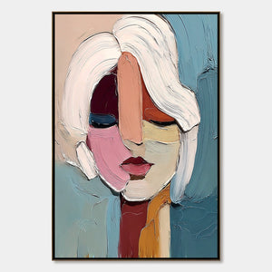 FRAGMENTED GAZE: Textured Abstract Portrait Oil Painting for Modern Decor