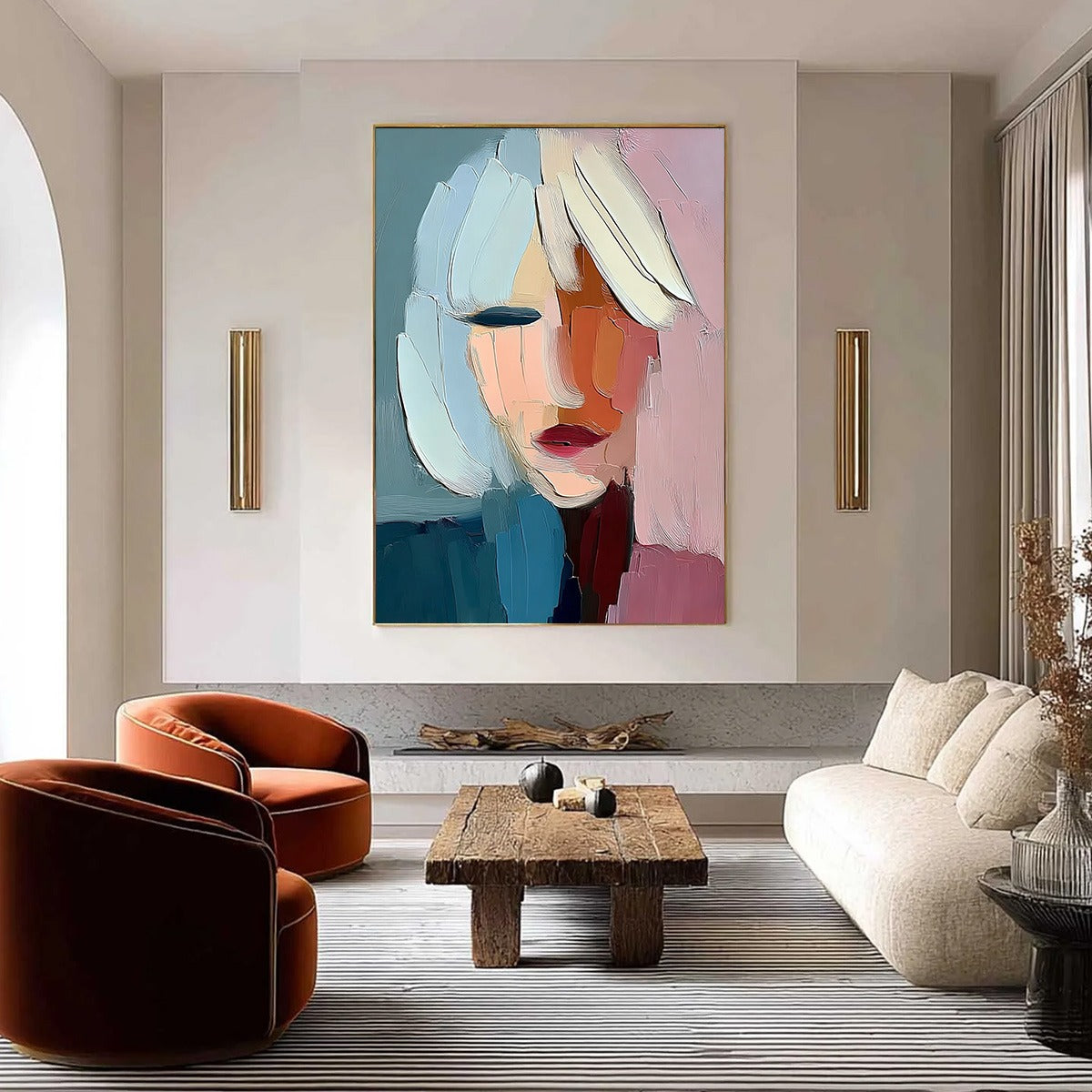 FRAGMENTED SERENITY: Colorful Abstract Portrait Impasto Oil Painting