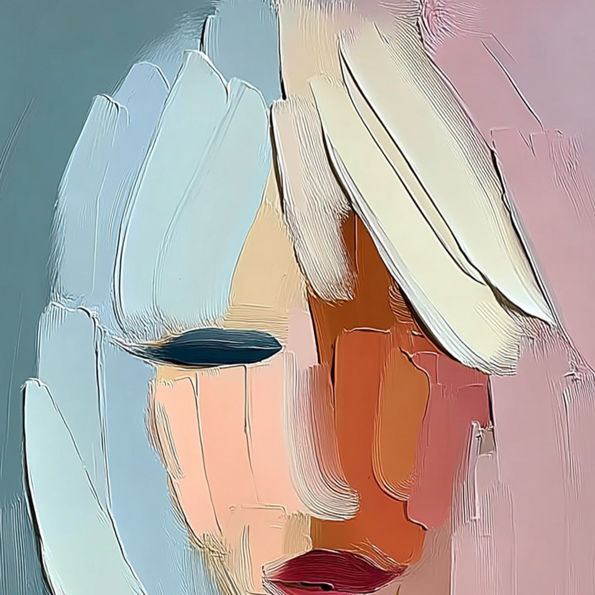 FRAGMENTED SERENITY: Colorful Abstract Portrait Impasto Oil Painting