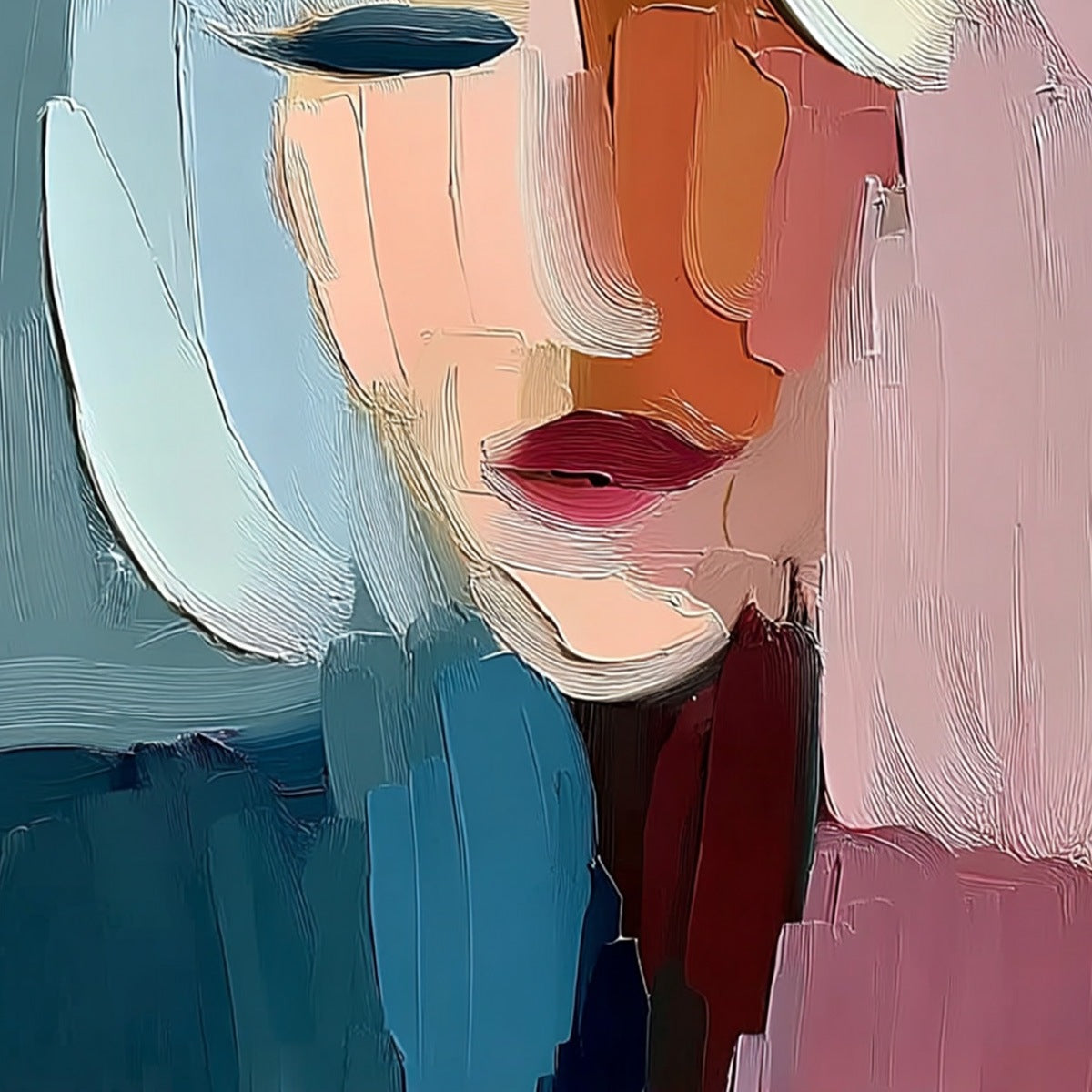 FRAGMENTED SERENITY: Colorful Abstract Portrait Impasto Oil Painting
