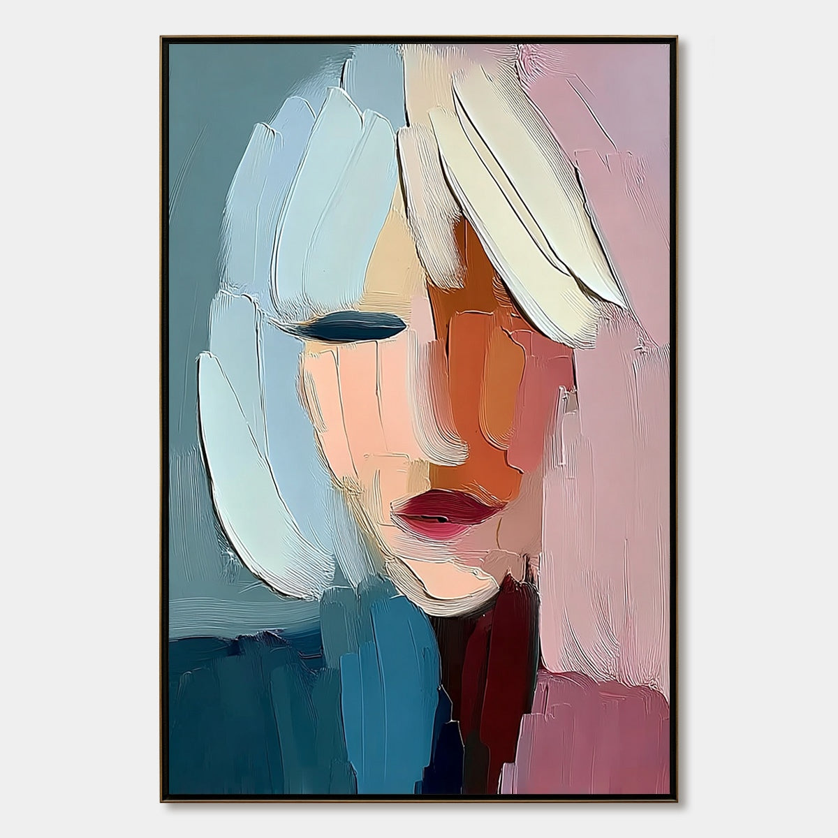 FRAGMENTED SERENITY: Colorful Abstract Portrait Impasto Oil Painting