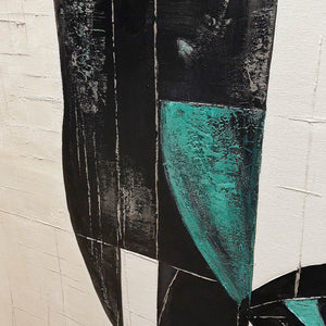  Fragmented Gaze: Original Textured Abstract Portrait Oil Painting - Vertical Black White Green Face Wall Art
