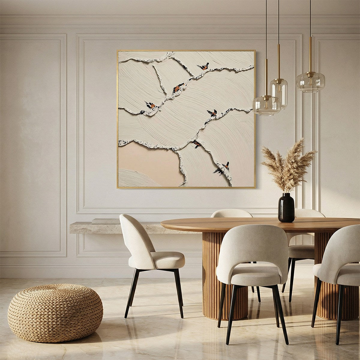 FRAGMENTS OF DAWN: Textured Wabi Sabi Painting of Perched Birds