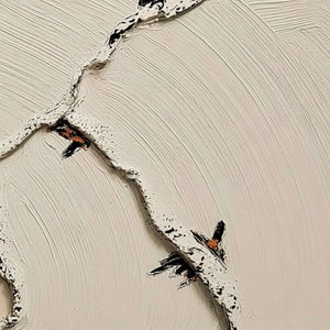 Modern wall art: original Wabi Sabi abstract painting with impasto perched birds.