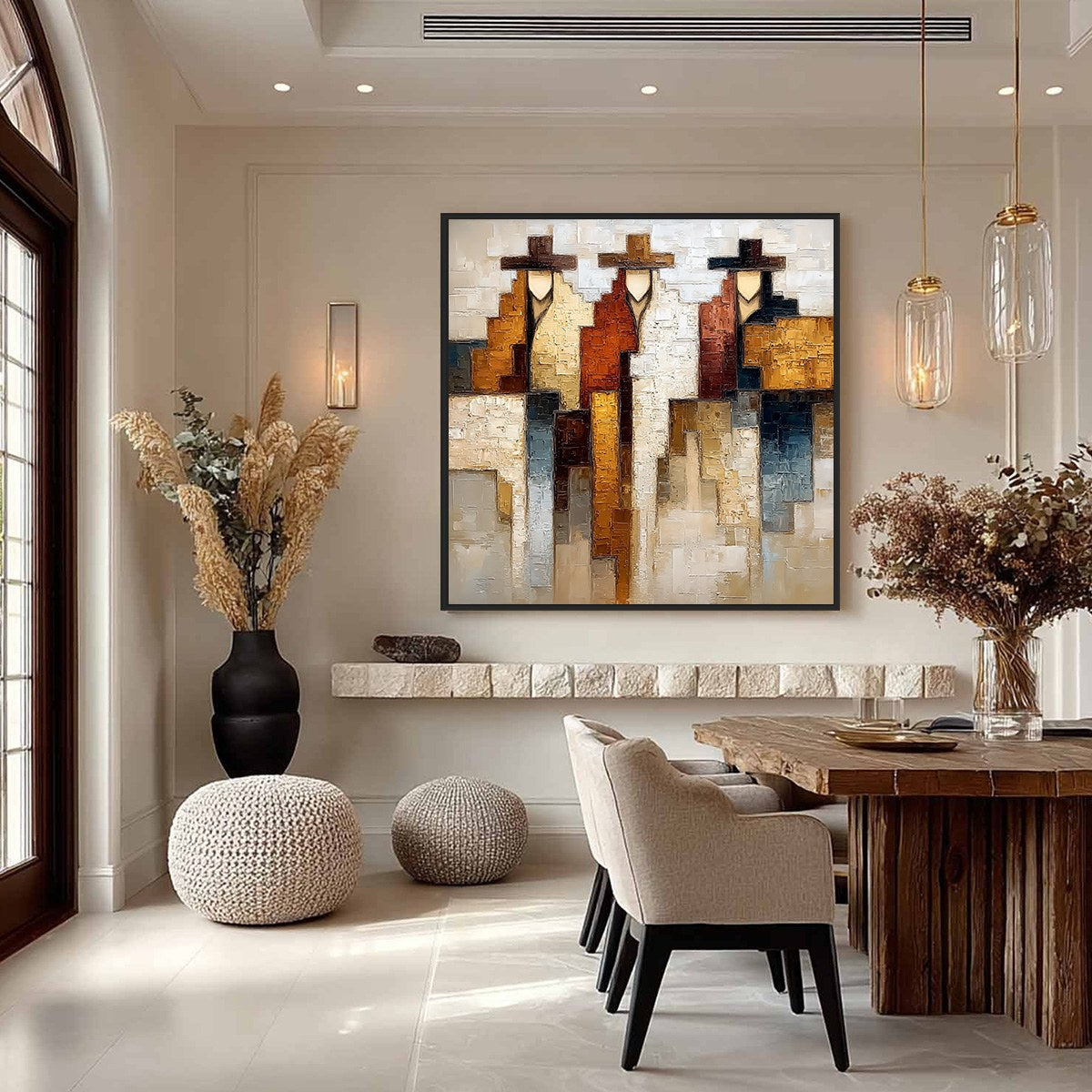 FRONTIER ECHOES: Large Textured Abstract Figurative Palette Knife Painting