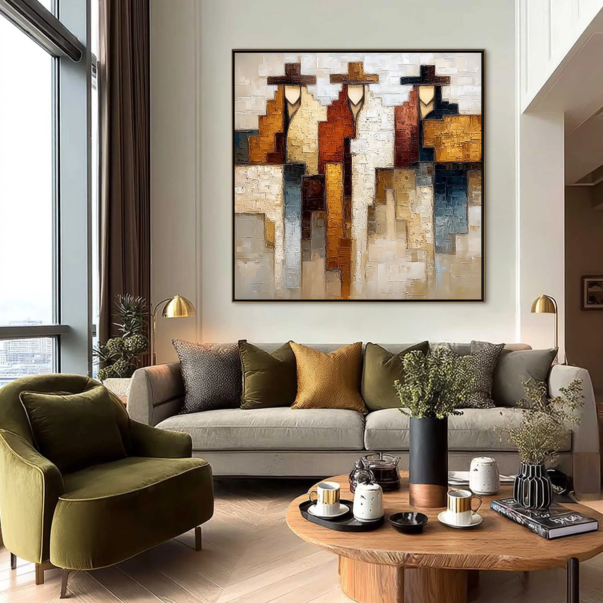 FRONTIER ECHOES: Large Textured Abstract Figurative Palette Knife Painting