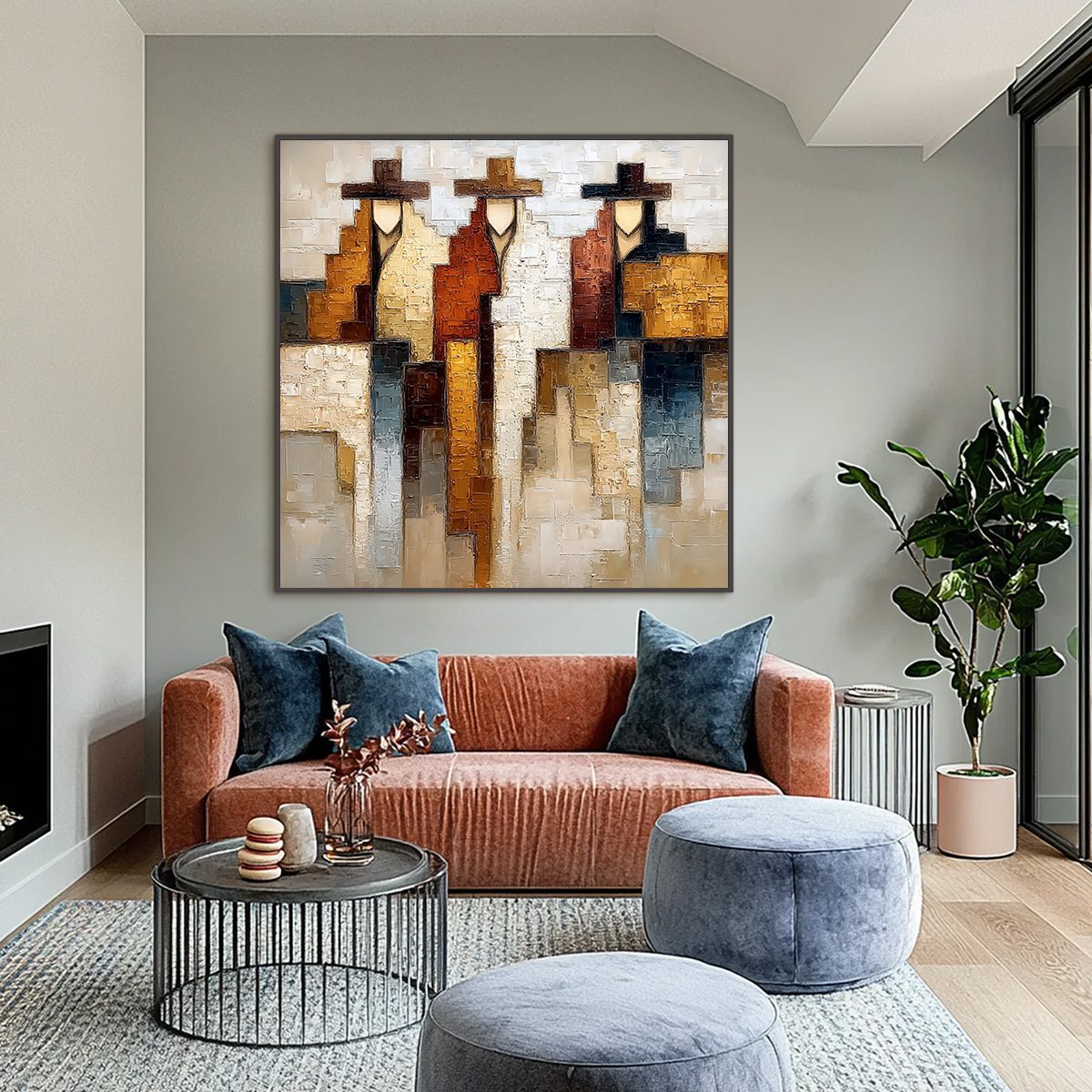 FRONTIER ECHOES: Large Textured Abstract Figurative Palette Knife Painting